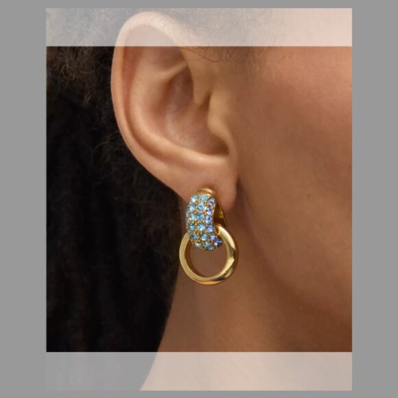 Oscar de la Renta Pave Bull Horn Single Link Earrings